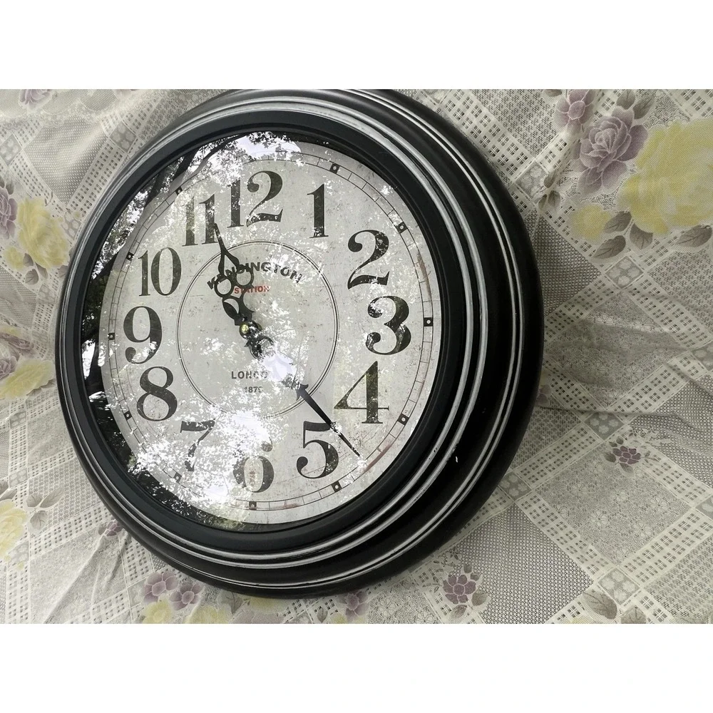Kensington Station Round Analog Hanging Wall Clock Arabic Numerals Black/White